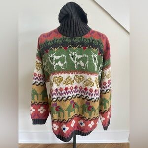 Vtg Via Spina Knit Cardigan Sweater M Wool Blend Cottagecore Farm Whimsy Italy